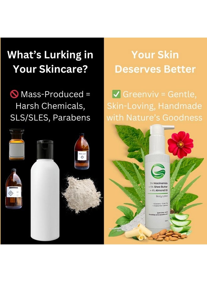 Greenviv 5% Niacinamide + 5% Shea Butter + 4% Almond Oil Hydrating & Soothing Body Lotion | Deeply Moisturizes & Strengthens Skin Barrier | 200ml - Image 3