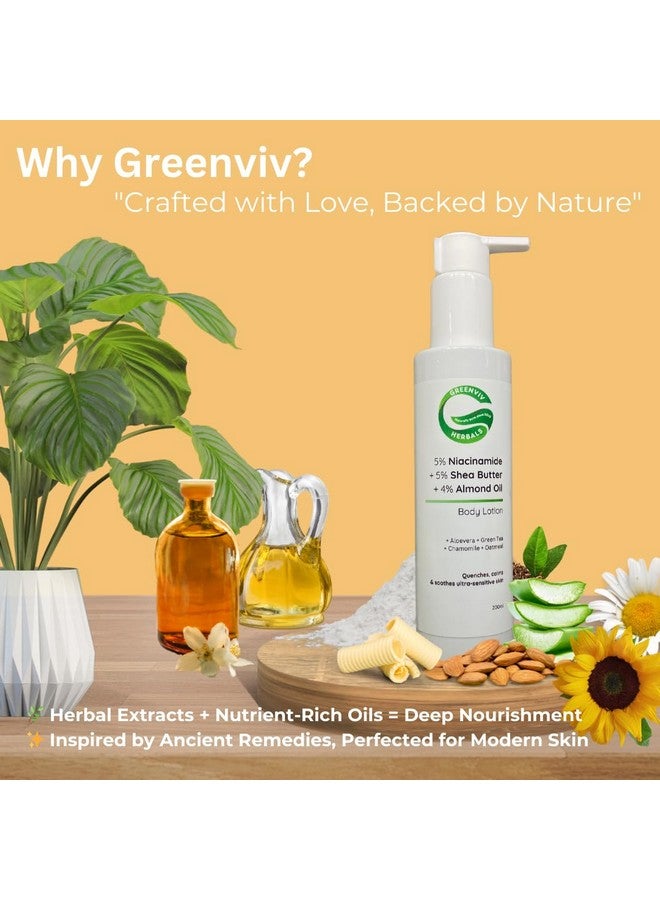 Greenviv 5% Niacinamide + 5% Shea Butter + 4% Almond Oil Hydrating & Soothing Body Lotion | Deeply Moisturizes & Strengthens Skin Barrier | 200ml - Image 4