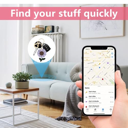 ZOUITY Leather Keychain Holder Case Compatible with AirTag,Cute Protective Cover with Keyring,Anti-Scratch Finder GPS Tracker Case for Wallet Keys,bag,pets,Backpack(Daisy Purple) - Image 5