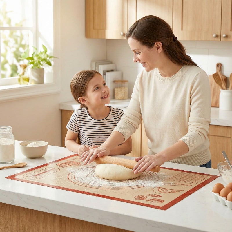 Quellance Silicone Baking Pastry Dough Mat - 28x20Inch Extra Large Cookie Bread Rolling Mats Sheet, Nonstick Kitchen Counter Kneading Board, Thick Reusable Pie Cookies Pizza Fondant Making Matt with Measurement - Image 2