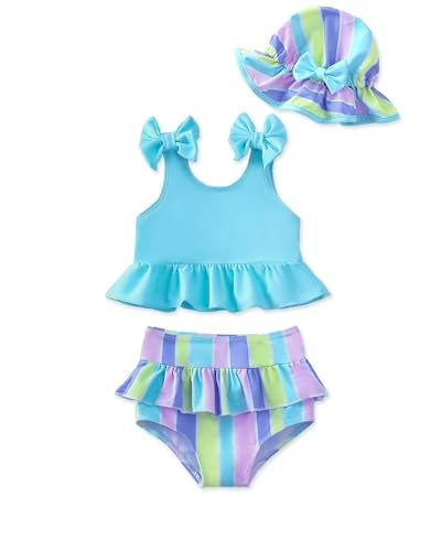 Mioglrie Baby Girl Swimsuit 12-18 Months Toddler Bathing Suit Two Piece Stripe Blue Tankini Baby Girl's Swim Suit Summer Beach Bikini Set - Image 1