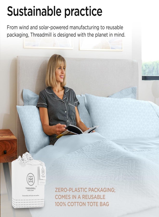 Threadmill Pillow Cases Standard Size Set of 2 | Certified 100% Egyptian Cotton Jacquard Sateen Weave | Soft, Breathable & Cooling Pillow Covers | Hotel Quality Pillow Protectors | Blue Pillow Cases - Image 4