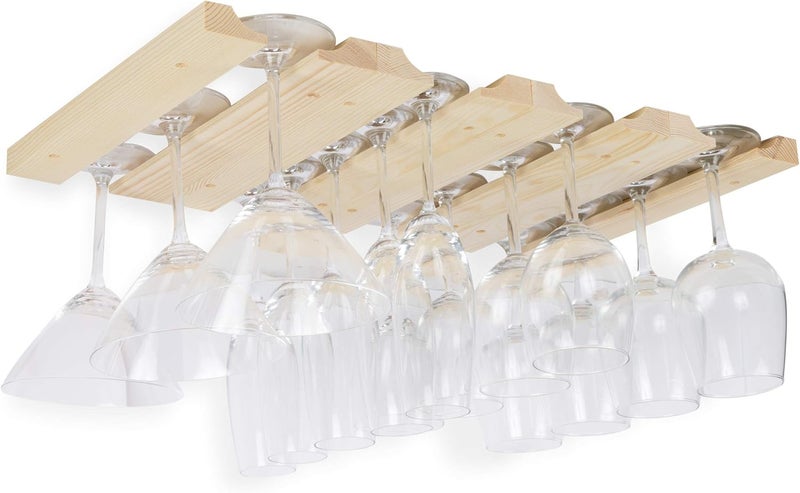 Rustic State Vigo Wine Glass Rack Under Cabinet - Wine Glass Holder Under Cabinet Wooden Stemware Holders - 4 Adjustable Rows - Up to 12 Wine Glass Capacity - 12 Inch Depth - Natural - Image 1