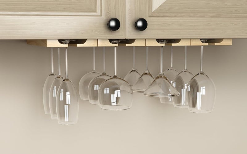 Rustic State Vigo Wine Glass Rack Under Cabinet - Wine Glass Holder Under Cabinet Wooden Stemware Holders - 4 Adjustable Rows - Up to 12 Wine Glass Capacity - 12 Inch Depth - Natural - Image 3