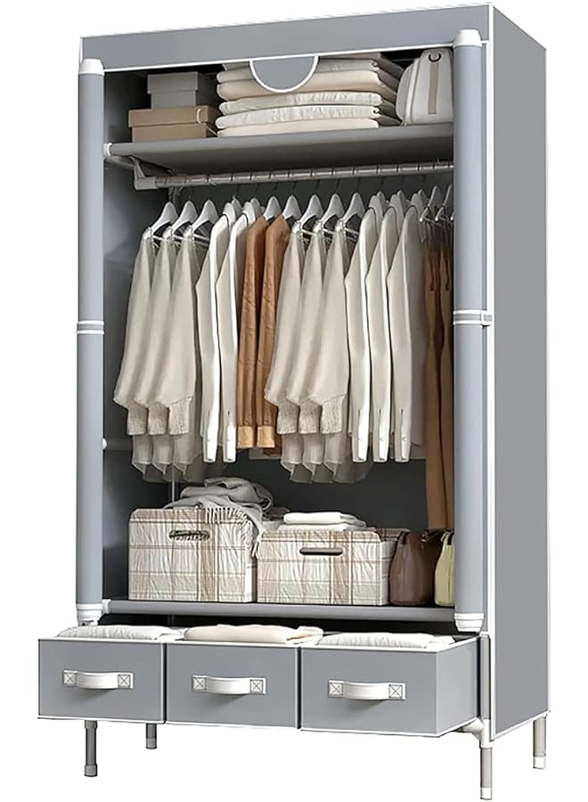 Zaboon خزانة ملابس محمولة ذات باب دوار مع رف معلق ومنظم تخزين من القماش مع صناديق ذات ثلاثة أدراج متينة وسهلة التجميع 90 × 45 × 172 سم رمادي - Image 1
