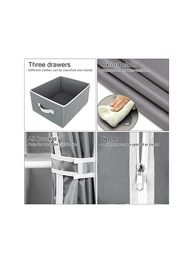 Zaboon خزانة ملابس محمولة ذات باب دوار مع رف معلق ومنظم تخزين من القماش مع صناديق ذات ثلاثة أدراج متينة وسهلة التجميع 90 × 45 × 172 سم رمادي - Image 3