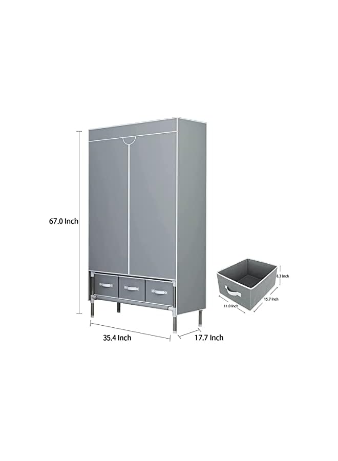 Zaboon خزانة ملابس محمولة ذات باب دوار مع رف معلق ومنظم تخزين من القماش مع صناديق ذات ثلاثة أدراج متينة وسهلة التجميع 90 × 45 × 172 سم رمادي - Image 2