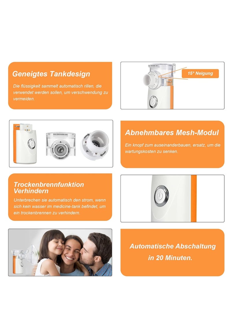 جهاز استنشاق للأطفال للكبار والأطفال، جهاز استنشاق رذاذ، جهاز استنشاق للأطفال والرضع، مع قناعين وفوهة لأمراض الجهاز التنفسي، فعال، للعائلة والسفر (برتقالي) - Image 2