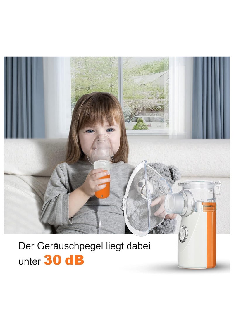جهاز استنشاق للأطفال للكبار والأطفال، جهاز استنشاق رذاذ، جهاز استنشاق للأطفال والرضع، مع قناعين وفوهة لأمراض الجهاز التنفسي، فعال، للعائلة والسفر (برتقالي) - Image 3