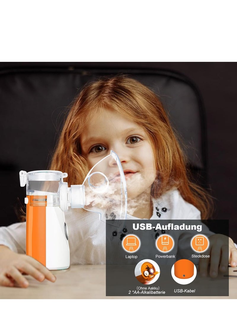 جهاز استنشاق للأطفال للكبار والأطفال، جهاز استنشاق رذاذ، جهاز استنشاق للأطفال والرضع، مع قناعين وفوهة لأمراض الجهاز التنفسي، فعال، للعائلة والسفر (برتقالي) - Image 5