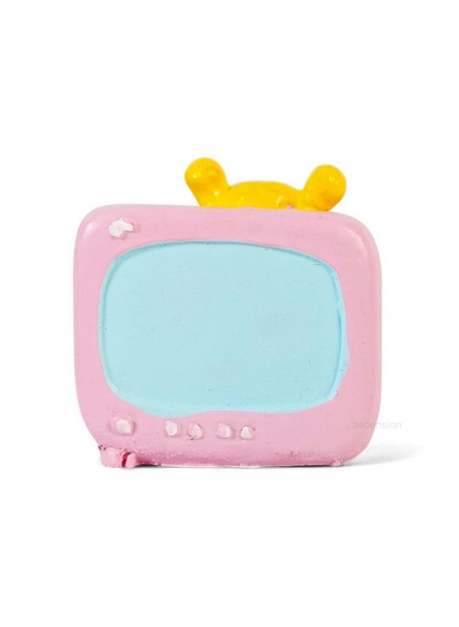 أسينشين تلفاز صغير وردي اللون من Ascension لتزيين سطح الطاولة ومنزل الدمى وحديقة الجنيات، تمثال صغير لسطح المكتب، هدية عيد ميلاد للأطفال، ملحقات بيت الدمية - Image 1