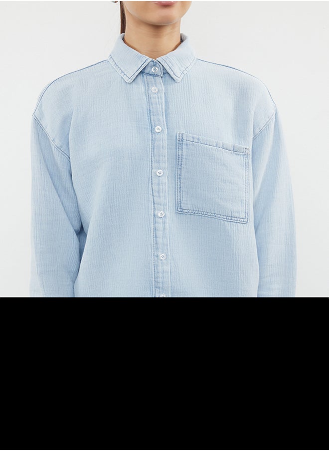 trendyol Blue Oversize Shirt TWOAW25GO00000  - Image 3