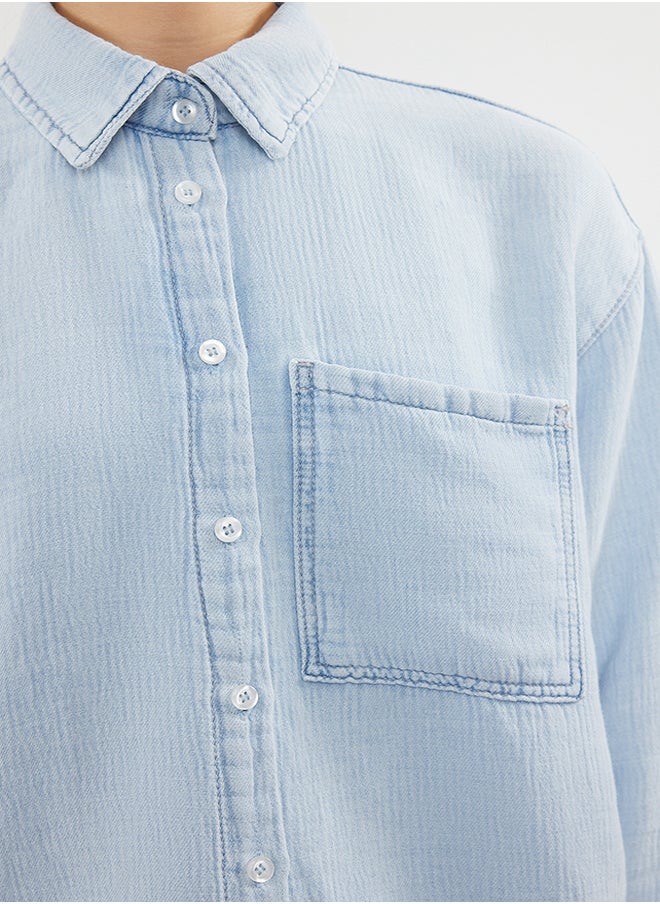 trendyol Blue Oversize Shirt TWOAW25GO00000  - Image 4