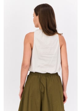 ESPRIT Women Ruffle Neck Sleeveless Solid Tank Top, Light Beige  - Image 3