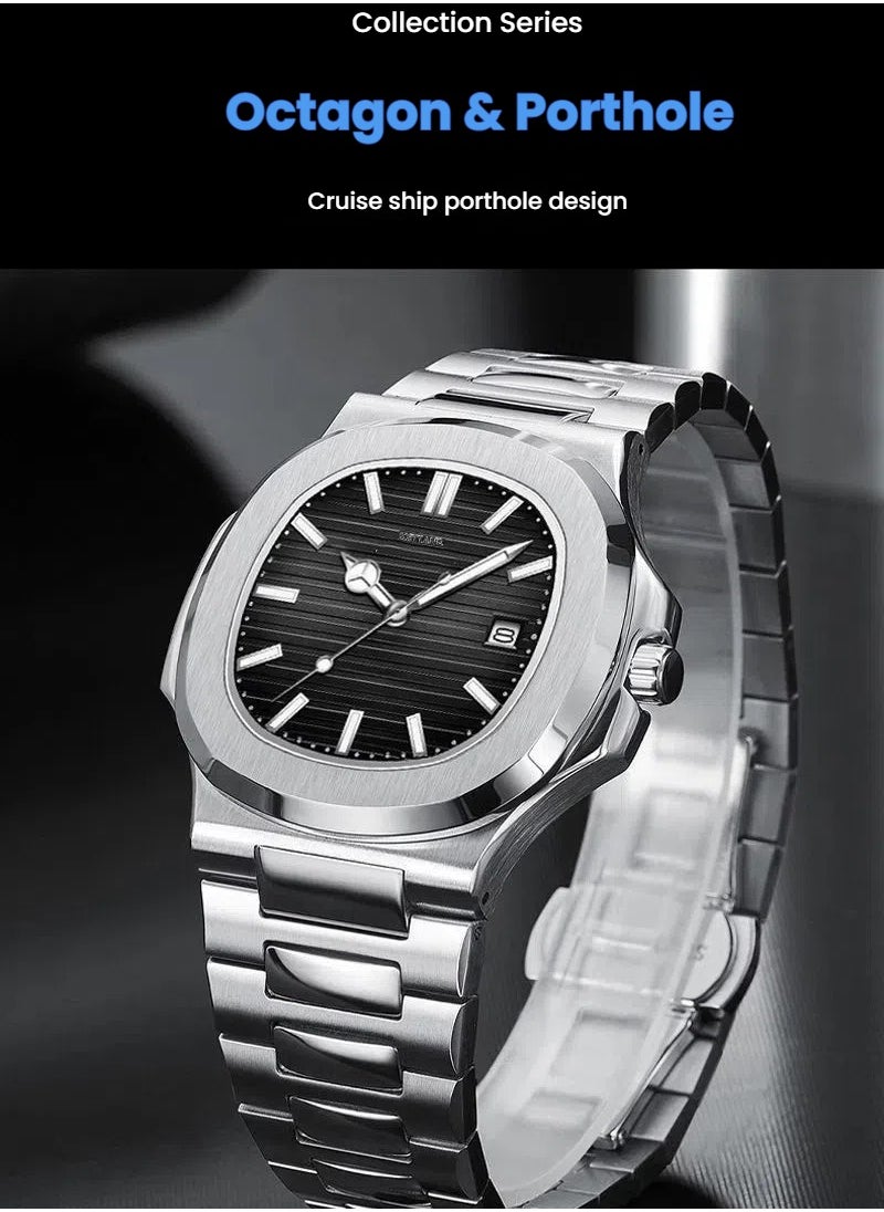 MSTIANQ Watches for Men Stainless Steel Quartz Water-Resistant Men's Watch Black 40mm Dial  - Image 5