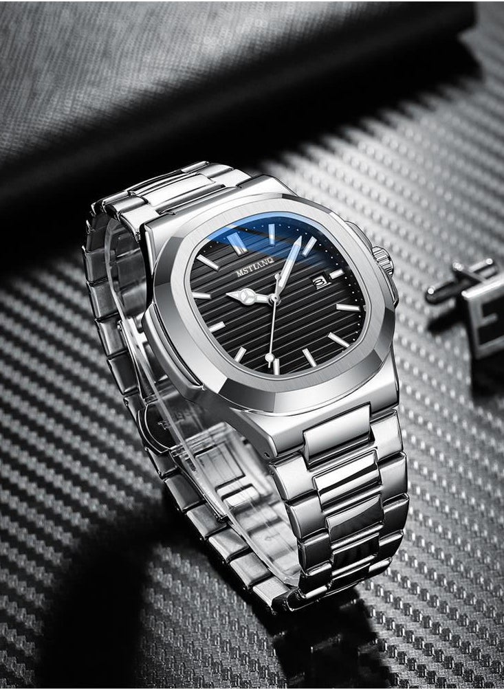MSTIANQ Watches for Men Stainless Steel Quartz Water-Resistant Men's Watch Black 40mm Dial  - Image 2
