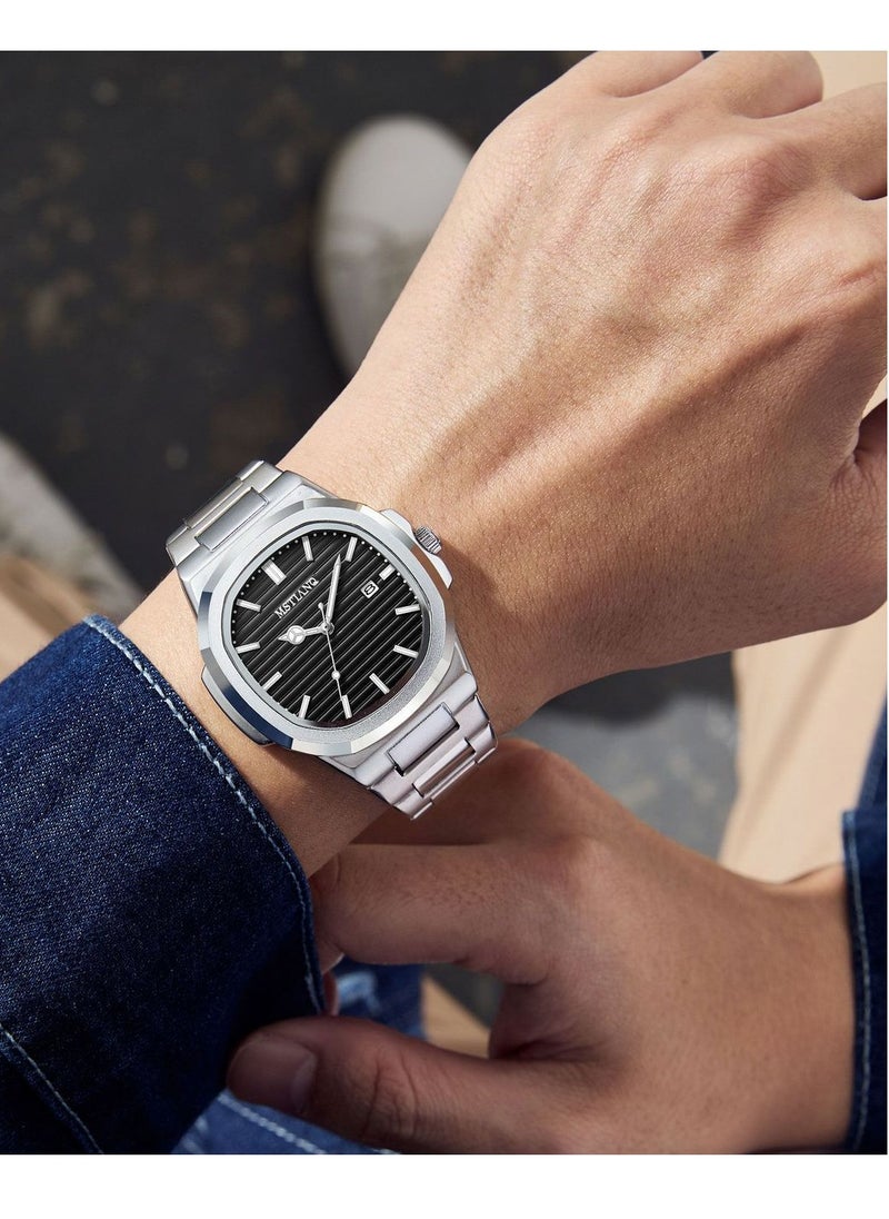 MSTIANQ Watches for Men Stainless Steel Quartz Water-Resistant Men's Watch Black 40mm Dial  - Image 3