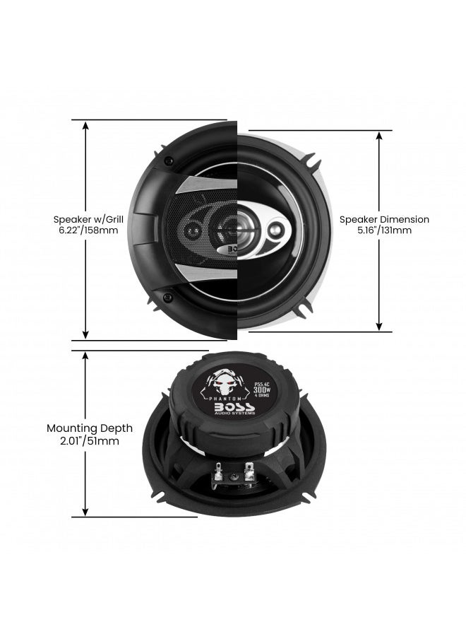 BOSS Audio Systems P55.4C Phantom Series 5.25 Inch Car Stereo Door Speakers - 300 Watts Max, 4 Way, Full Range Audio, Tweeters, Coaxial, Sold in Pairs - pzsku/Z3511C6B61649DA416067Z/45/_/1732280604/e32df28b-8750-49a9-9337-888ca0469794