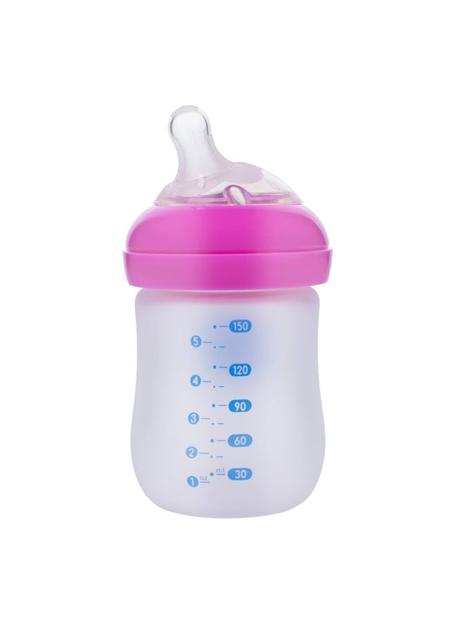 Bubbles Glass Baby Feeding Bottle 150ml with Tilted Silicone Nipple, Anti-Colic Design, BPA-Free, Easy Grip, Safe Glass Bottle for Newborns and Infants (Pink) - Image 3