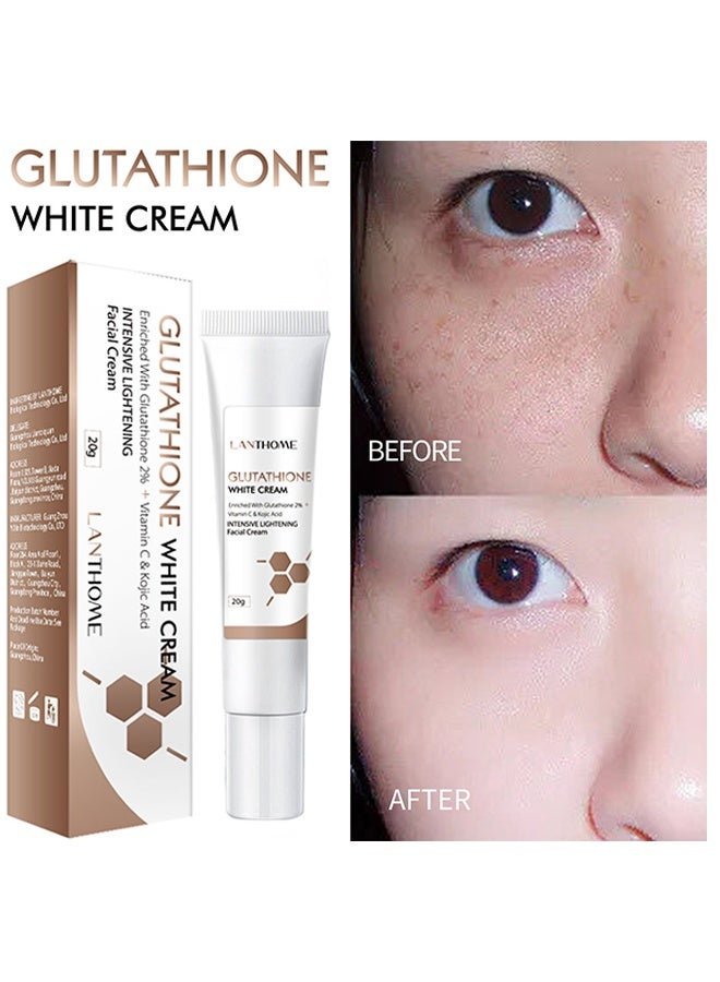 Lanthome Glutathione White Cream, Enriched With Glutathione 2% And Vitamin C & Kojic Acid, Intensive Lightening Facial Cream, Smoothing Brightening Cream, White Lightening Beauty Cream 20G - Image 1