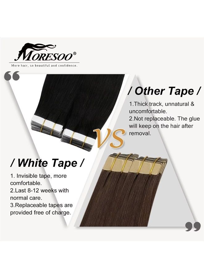 Moresoo Tape in Extensions Natural Black Hair Extensions 14 Inch Tape in Real Hair Extensions 20pcs Invisible Skin Weft Double Sided Tapes #1B Off Black Glue on Hair Short 40g - Image 3
