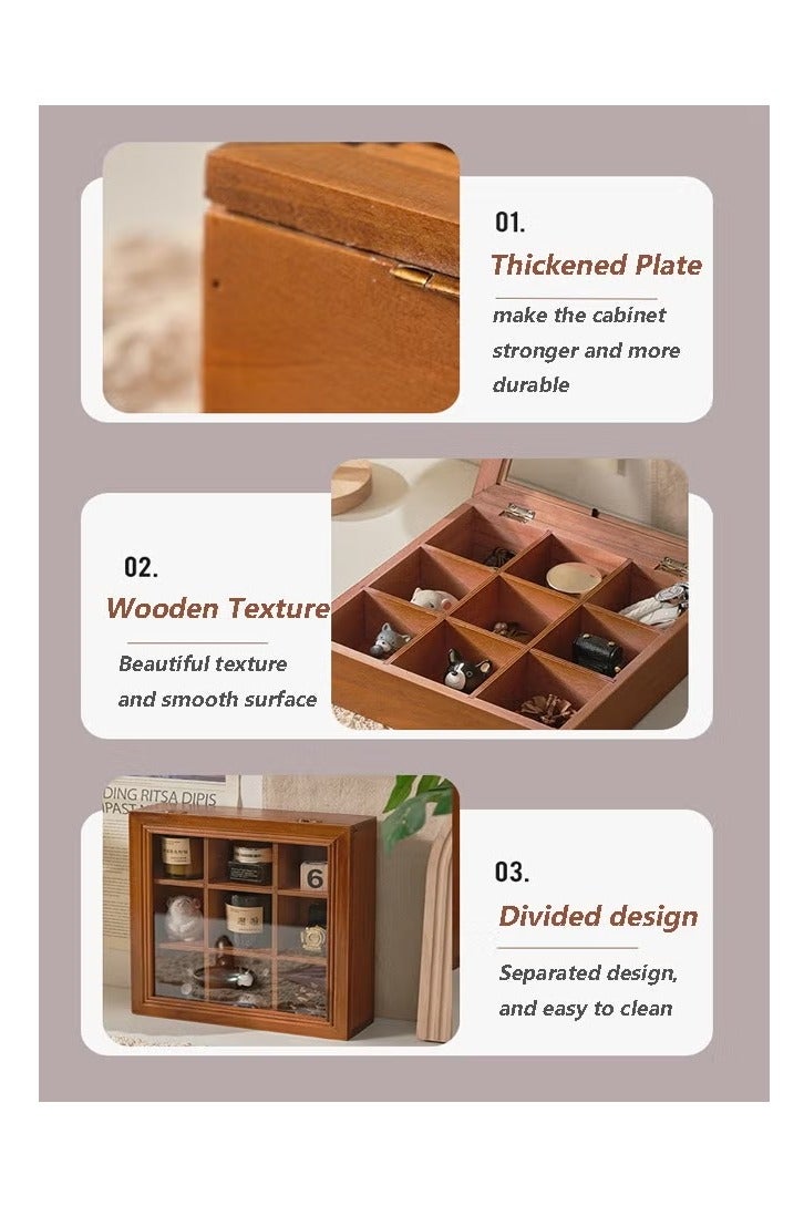 ح واحة منظم أكياس الشاي، صندوق تخزين خشبي للشاي مكون من 9 أقسام مع غطاء شفاف، صندوق شاي ريفي لحفظ أكياس الشاي، كبسولات القهوة، السكر - Image 4