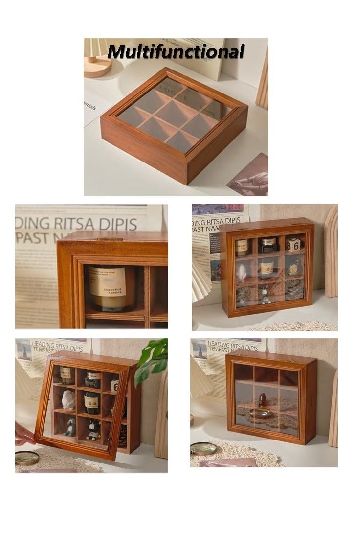 ح واحة منظم أكياس الشاي، صندوق تخزين خشبي للشاي مكون من 9 أقسام مع غطاء شفاف، صندوق شاي ريفي لحفظ أكياس الشاي، كبسولات القهوة، السكر - Image 5