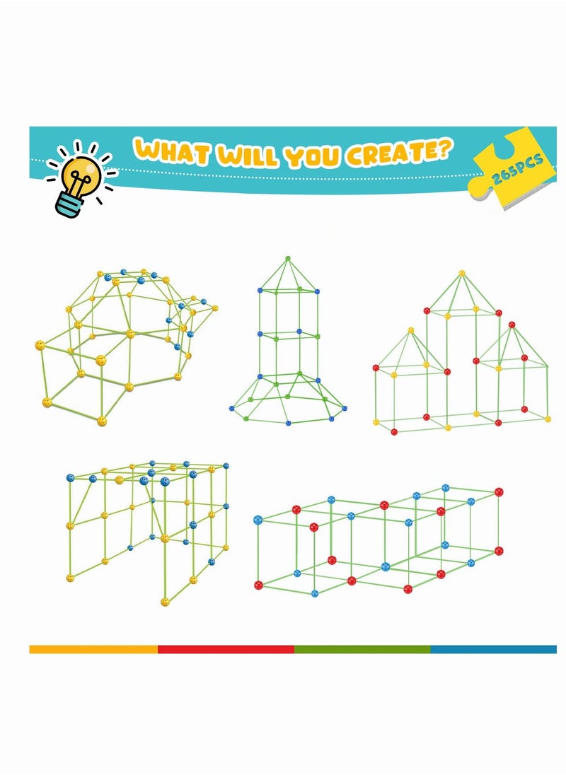MEBEGIN - Kids Fort Building Kit with 176 Sticks and 88 Balls, DIY Construction Fort Building Kit, Construction STEM Toys, Fun Castles Tunnels with Rods and Balls, Educational Learning Toy, Ideal Gift for Kids Aged 3+ - Image 1