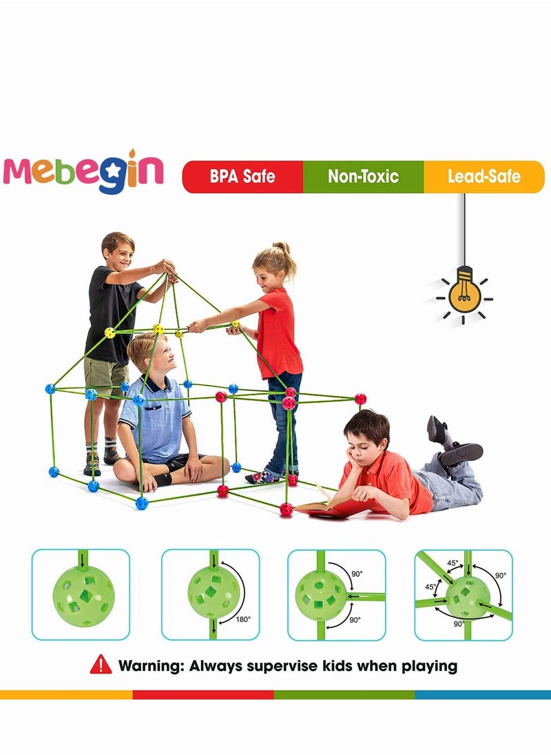 MEBEGIN - Kids Fort Building Kit with 176 Sticks and 88 Balls, DIY Construction Fort Building Kit, Construction STEM Toys, Fun Castles Tunnels with Rods and Balls, Educational Learning Toy, Ideal Gift for Kids Aged 3+ - Image 1