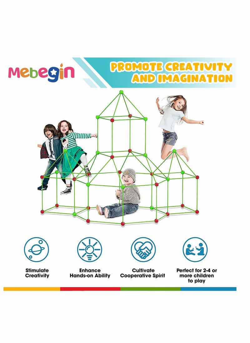 MEBEGIN - Kids Fort Building Kit with 176 Sticks and 88 Balls, DIY Construction Fort Building Kit, Construction STEM Toys, Fun Castles Tunnels with Rods and Balls, Educational Learning Toy, Ideal Gift for Kids Aged 3+ - Image 1