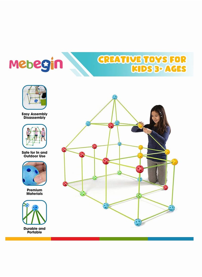 MEBEGIN - Kids Fort Building Kit with 176 Sticks and 88 Balls, DIY Construction Fort Building Kit, Construction STEM Toys, Fun Castles Tunnels with Rods and Balls, Educational Learning Toy, Ideal Gift for Kids Aged 3+ - Image 1