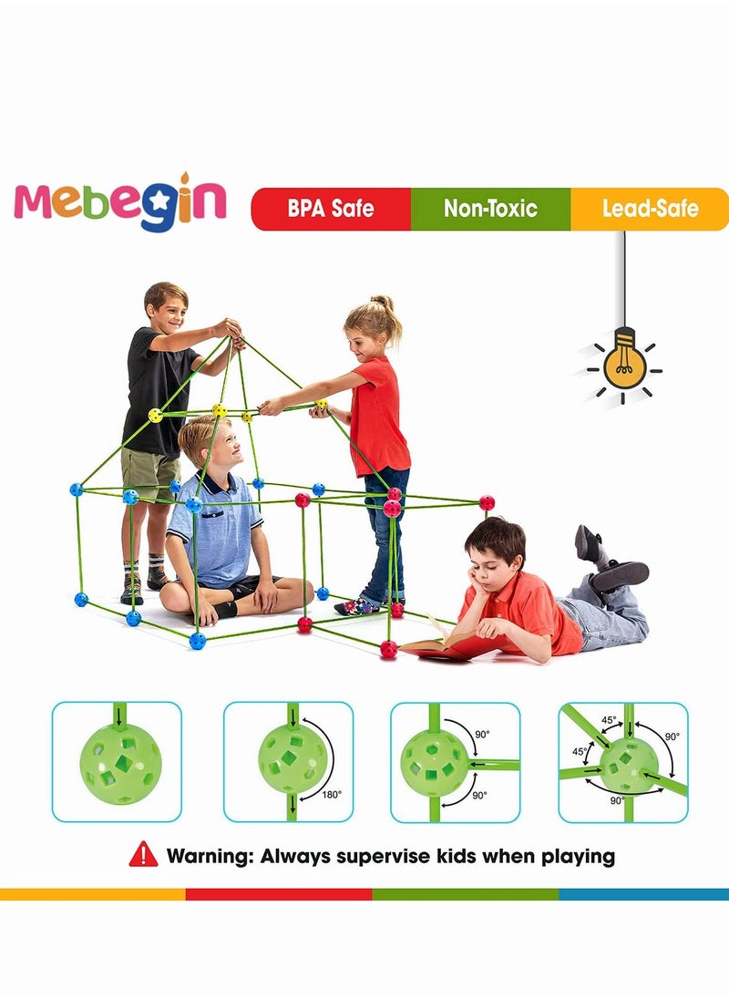 MEBEGIN - Kids Fort Building Kit with 176 Sticks and 88 Balls, DIY Construction Fort Building Kit, Construction STEM Toys, Fun Castles Tunnels with Rods and Balls, Educational Learning Toy, Ideal Gift for Kids Aged 3+ - Image 1