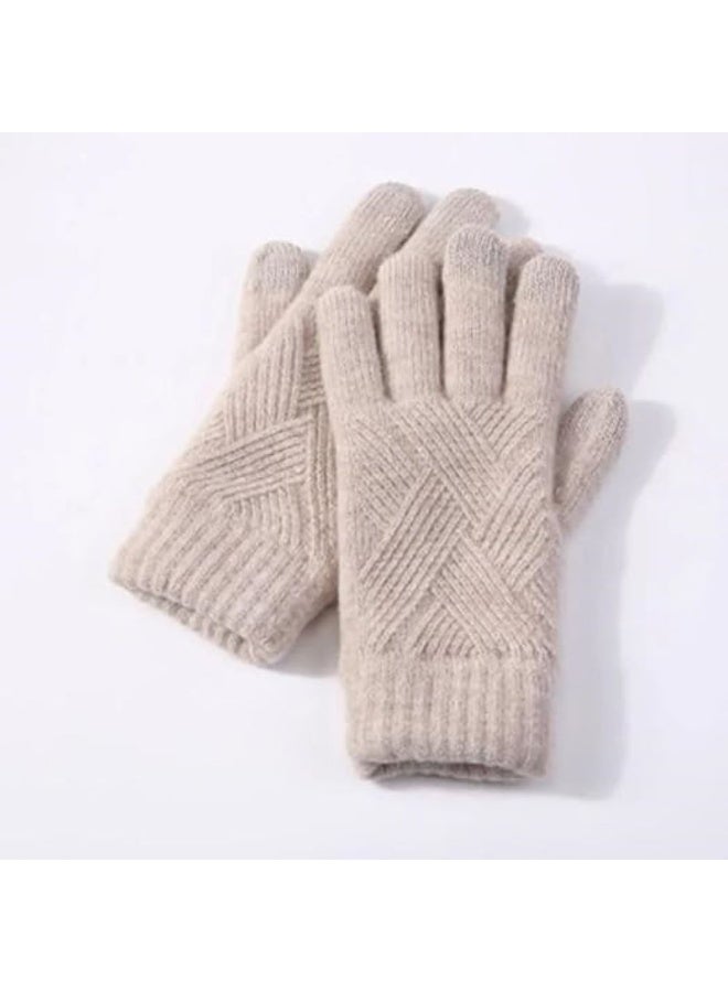 HZYH 1 Pair Womens Winter Gloves, Warm Fleece Lined, Touchscreen, Elastic Cuff, Khaki, One Size - Image 2