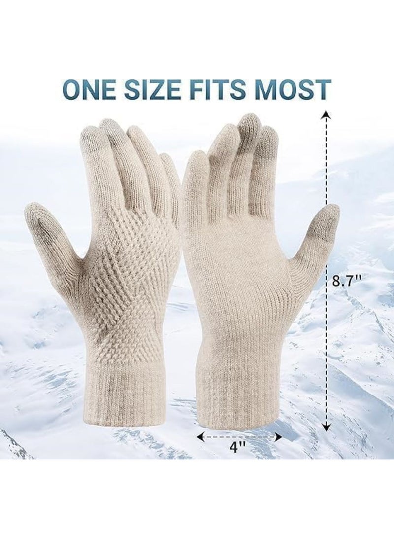 HZYH 1 Pair Womens Winter Gloves, Warm Fleece Lined, Touchscreen, Elastic Cuff, Khaki, One Size - Image 3