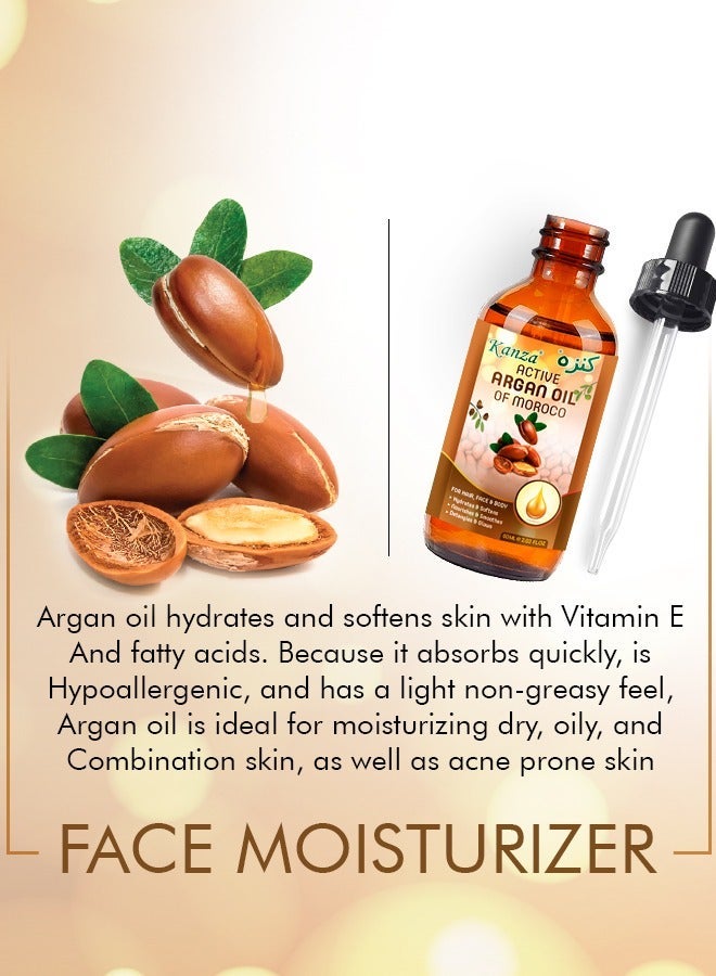 Kanza 60ml Multipurpose Argan Oil for Hair Body Skin Hydrates Softens Smooth and Glows Nourish the Scalp Promote Hair Growth Anti Breakage Loss 100% Pure and Organic Moroccan Argan Oil for Multipurpose Use - Image 4