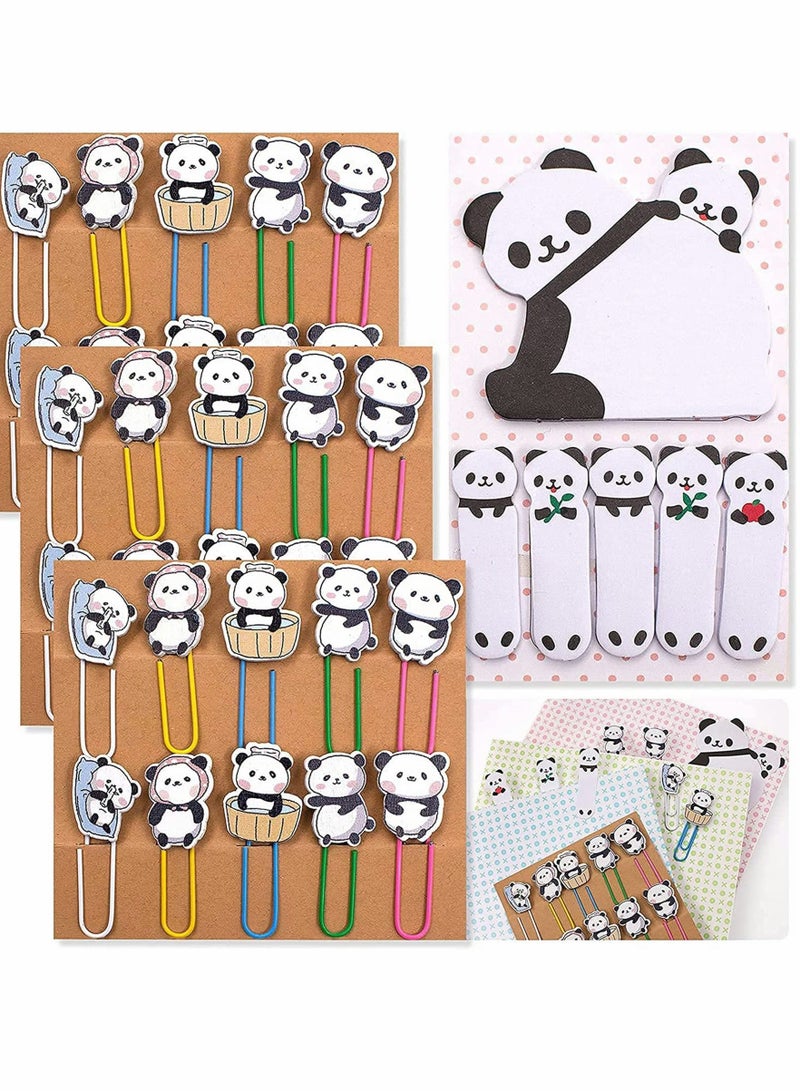 KASTWAVE 30Pcs Panda Paperclip Bookmarks, 3 Set Cute Panda Bookmark Clips with 1 Sheet Panda Sticky Notes, Funny Paperclips Bookmarks Planner Clips of Animal, for Office Supplies Coworkers Gifts  - Image 1
