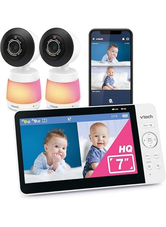 VTech 2-Cameras Smart WiFi Baby Monitor with 1080p FHD Video, Free App with Motion Video, Sound/Motion Detection and Notifications, 7" IPS Display with Split-Screen, Pan-Tilt-Zoom: Smart HQ Max Twin - Image 1