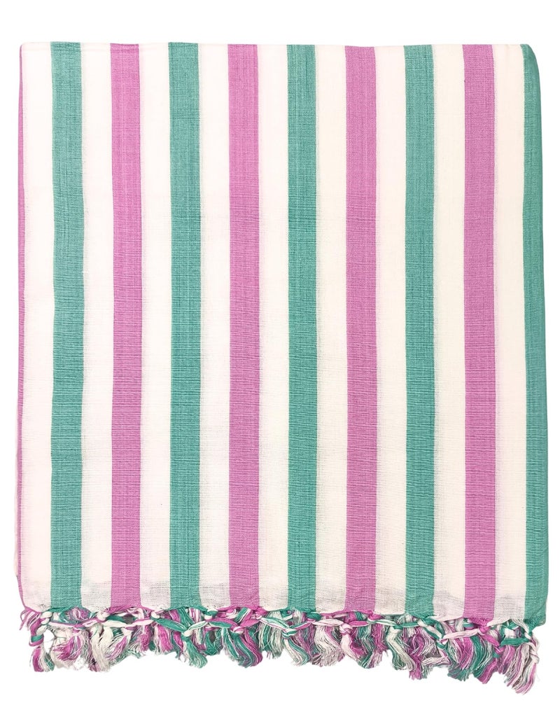 Arvore Bunkaar Pure Handloom 100% Soft Desi Bamboo Viscose Soft Bhagalpuri Andi Chadar/Summer Blanket/Khes/Top Sheet/AC Blanket/Odhne wali Chadar (Pink White Green, Striped, 1, Bhagalpuri Chadar) - Image 3