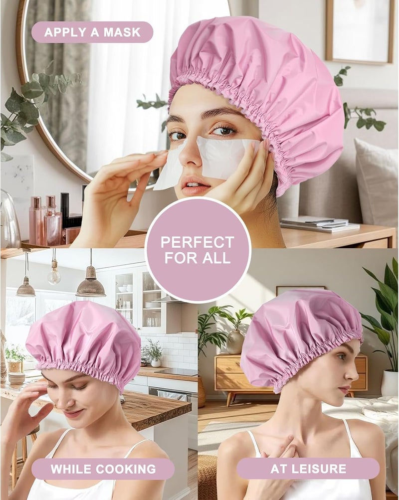 CHFONG Shower Cap for Women, Double Layer Waterproof Bath Cap, Reusable Hair Protector, Large Waterproof Shower Bonnet Washable Elastic Band Bath Hair Hat for Long Hair, Braids， - Purple - Image 3