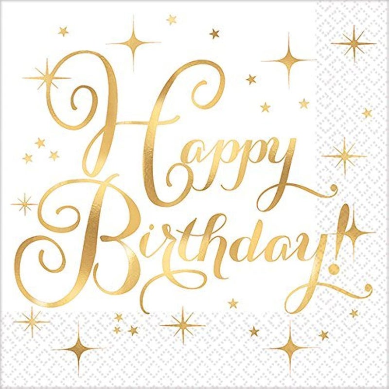 Amscan Gold Birthday HotStamped Party Napkins 5 x 5 Pack of 16