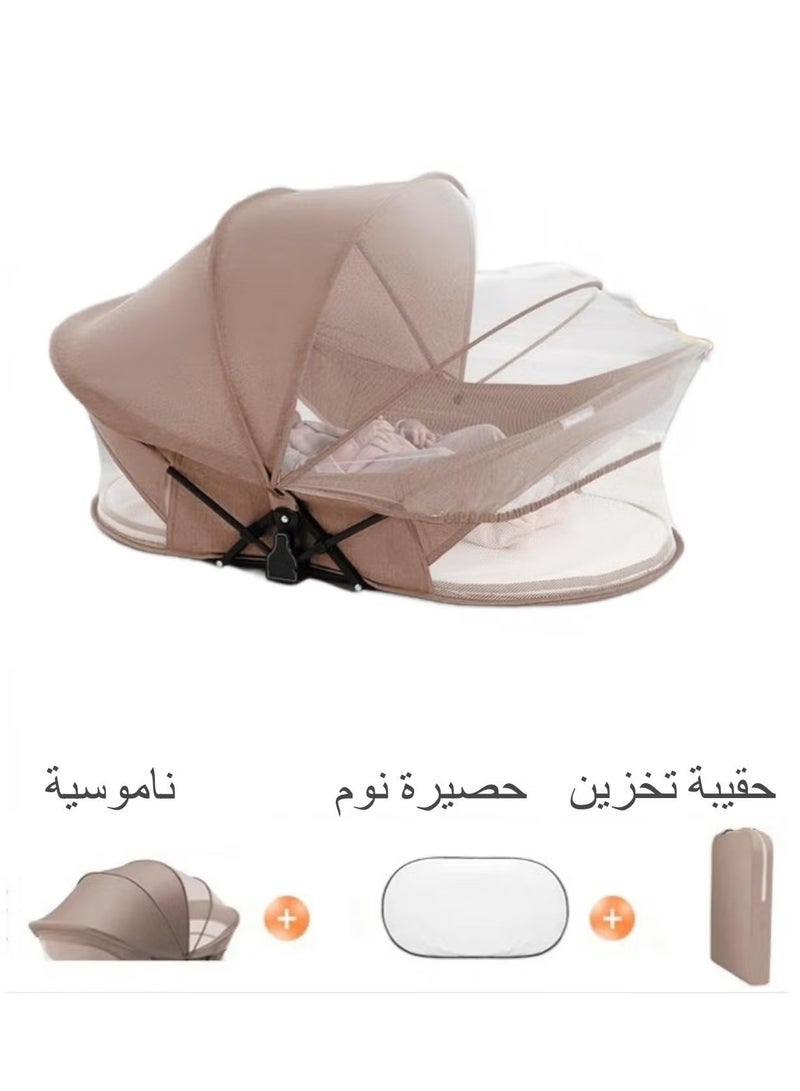 اكسيسن سرير أطفال قابل للطي، سرير أطفال محمول للسفر لحديثي الولادة، سرير نوم متنقل للرضع مع ناموسية ومظلة شمسية وحقيبة تخزين - Image 2
