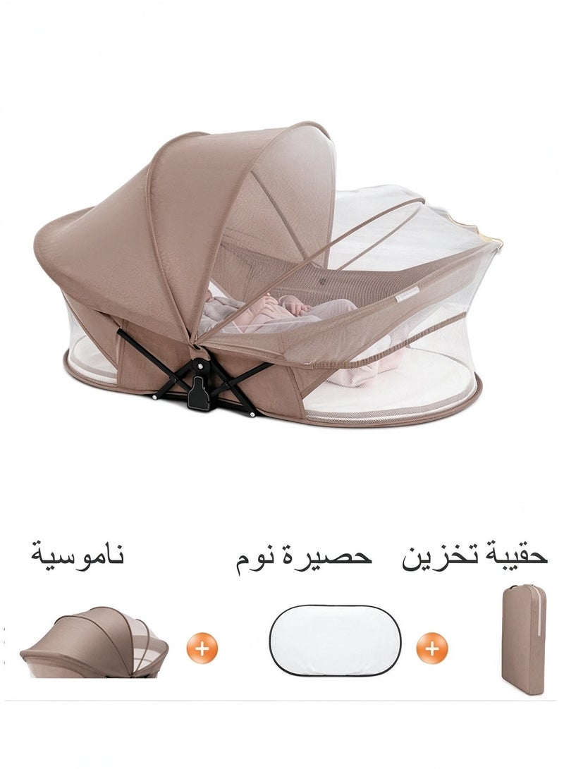 XICEN Foldable Baby Bassinet, Portable Travel Crib Bed for Newborn, Infants Mobile Sleeping Bed with Mosquito Net and Awning and Storage Bag - Image 2