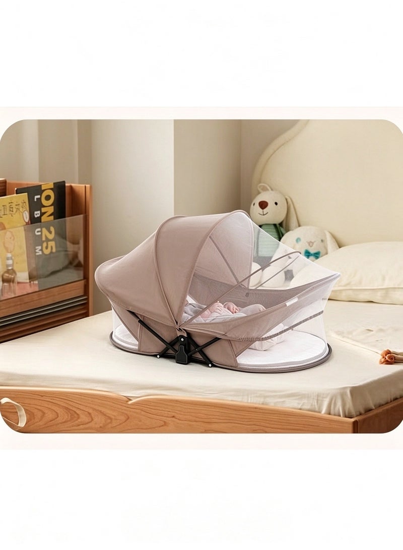 XICEN Foldable Baby Bassinet, Portable Travel Crib Bed for Newborn, Infants Mobile Sleeping Bed with Mosquito Net and Awning and Storage Bag - Image 3