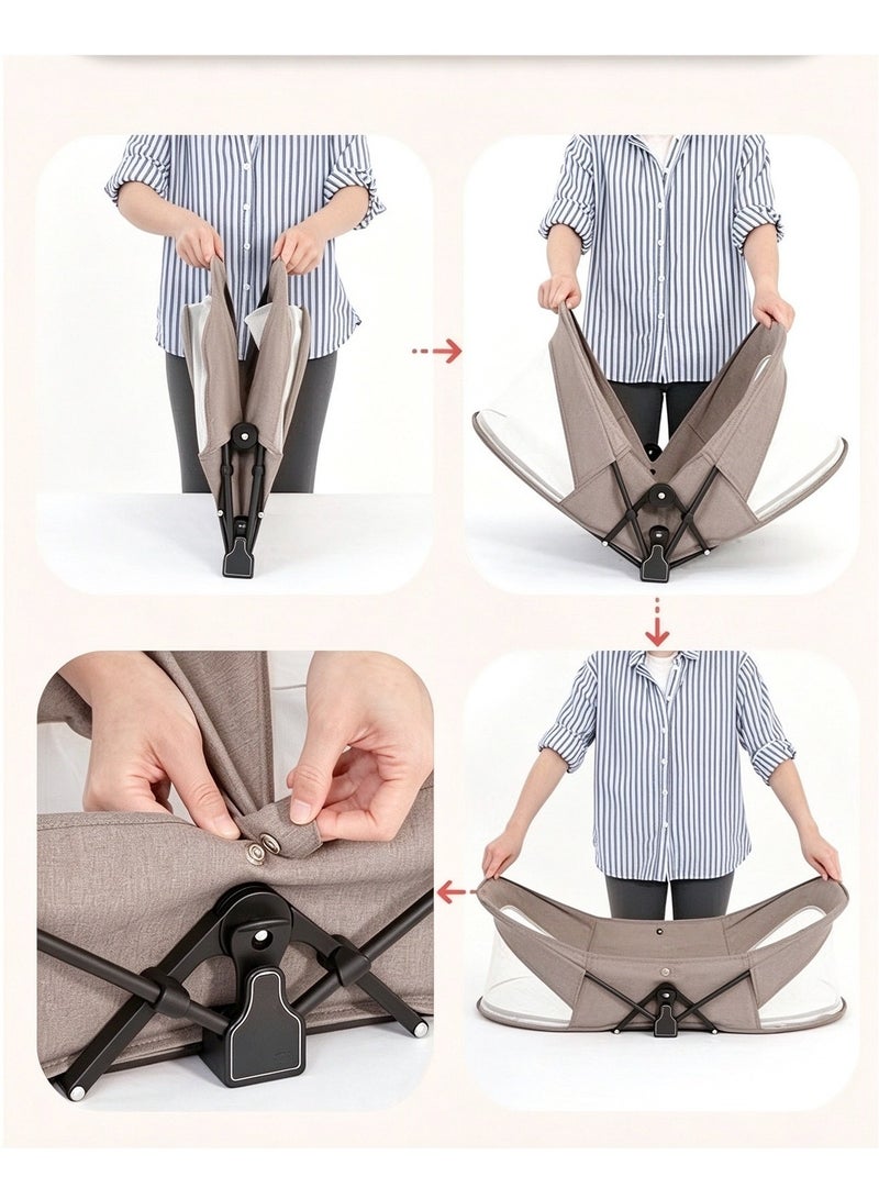 XICEN Foldable Baby Bassinet, Portable Travel Crib Bed for Newborn, Infants Mobile Sleeping Bed with Mosquito Net and Awning and Storage Bag - Image 5