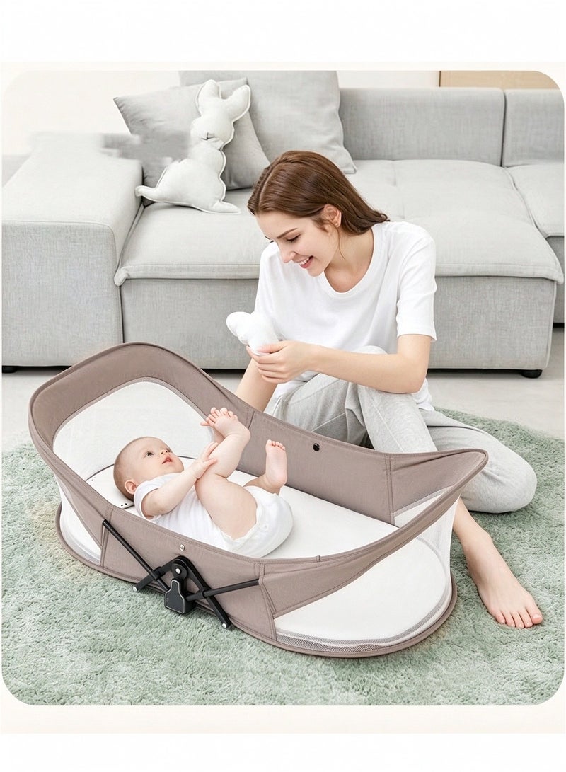 XICEN Foldable Baby Bassinet, Portable Travel Crib Bed for Newborn, Infants Mobile Sleeping Bed with Mosquito Net and Awning and Storage Bag - Image 4