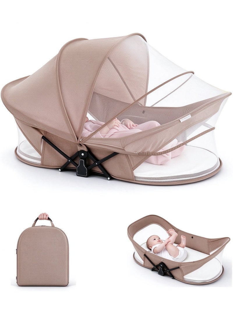 XICEN Foldable Baby Bassinet, Portable Travel Crib Bed for Newborn, Infants Mobile Sleeping Bed with Mosquito Net and Awning and Storage Bag - Image 1