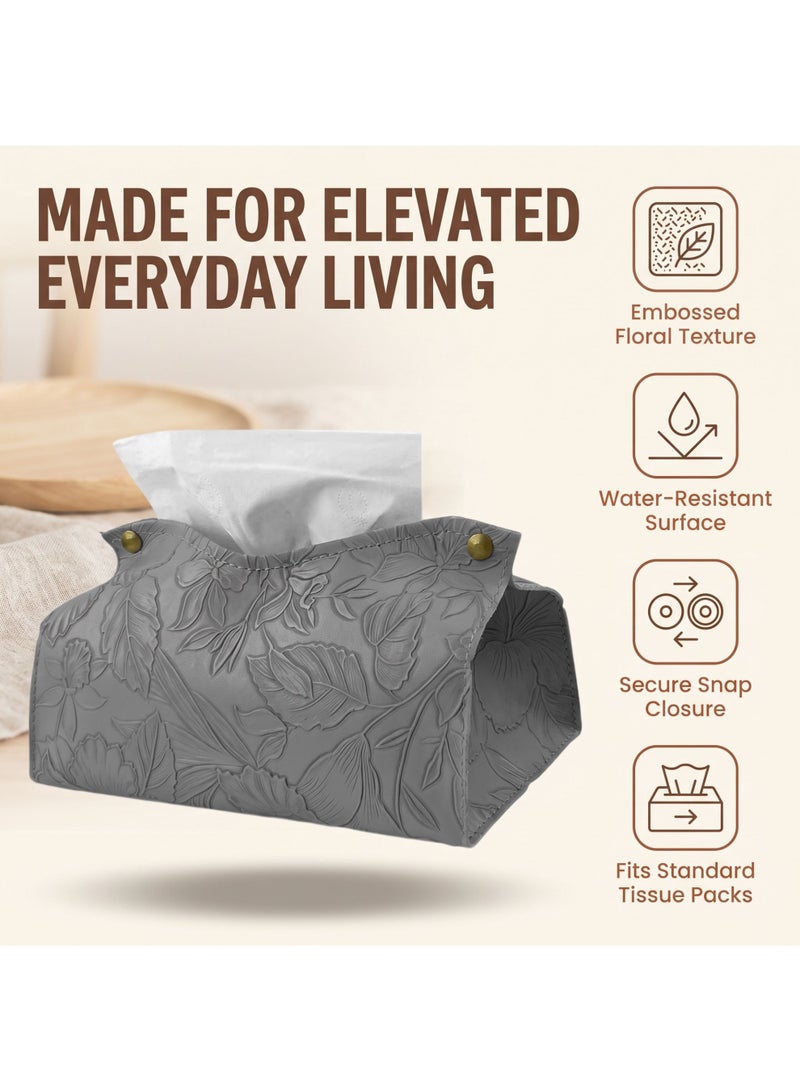 Sakina 2 pcs Leather Tissue Box Cover Rattan Style,Tissue Holder Rectangular Napkin Tissue Box Holder,Tissue Tolder Modern Facial Paper Organizer, Waterproof Tissue Case, For Living Room Bedroom Bathroom Office - Image 3