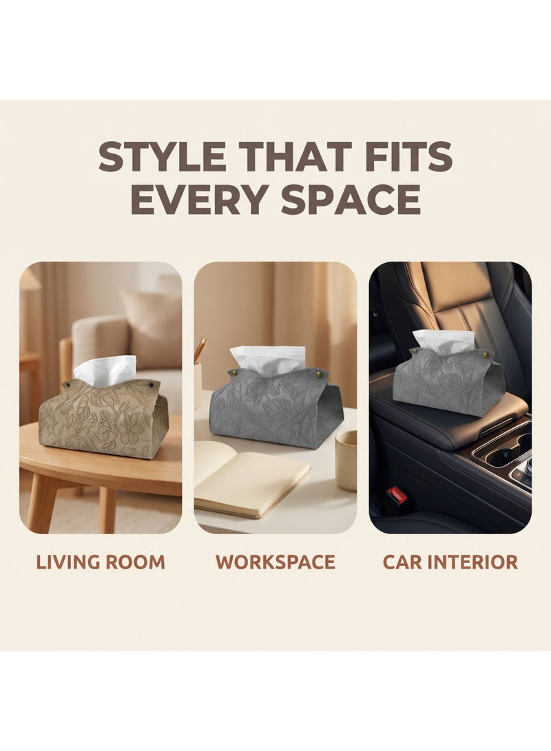 Sakina 2 pcs Leather Tissue Box Cover Rattan Style,Tissue Holder Rectangular Napkin Tissue Box Holder,Tissue Tolder Modern Facial Paper Organizer, Waterproof Tissue Case, For Living Room Bedroom Bathroom Office - Image 5