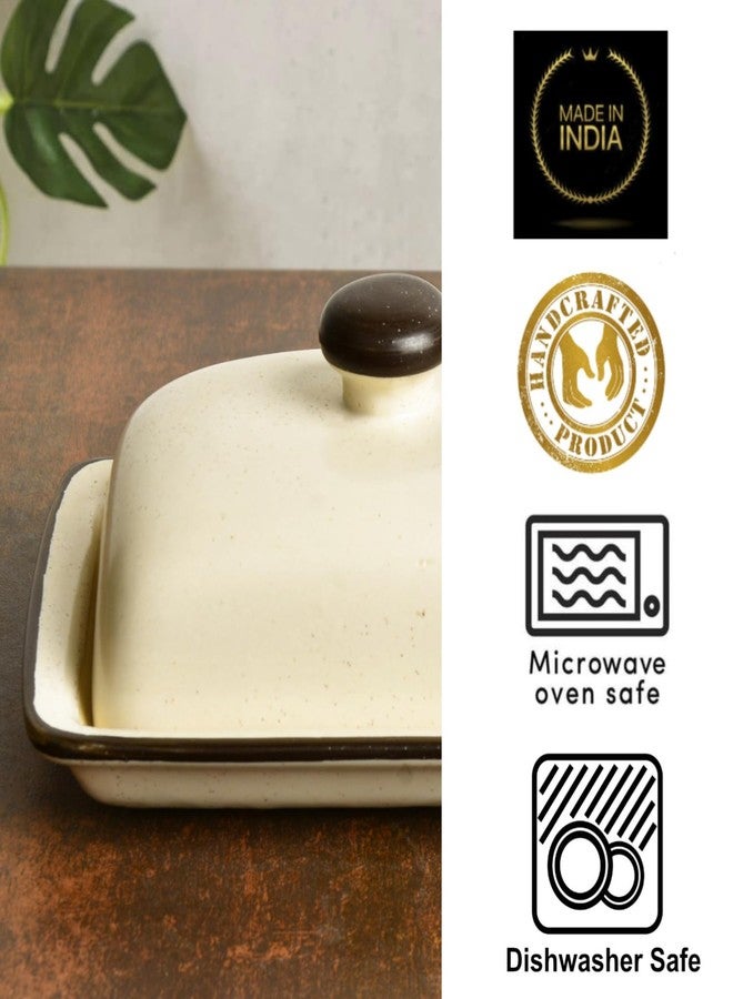 StyleMyWay طبق زبدة سيراميك StyleMyWay مع غطاء (أبيض فاتح، ارتفاع - 8 سم) | وعاء زبدة | وعاء زبدة آمن للاستخدام في الميكروويف وغسالة الصحون بسعة 500 جرام - Image 5