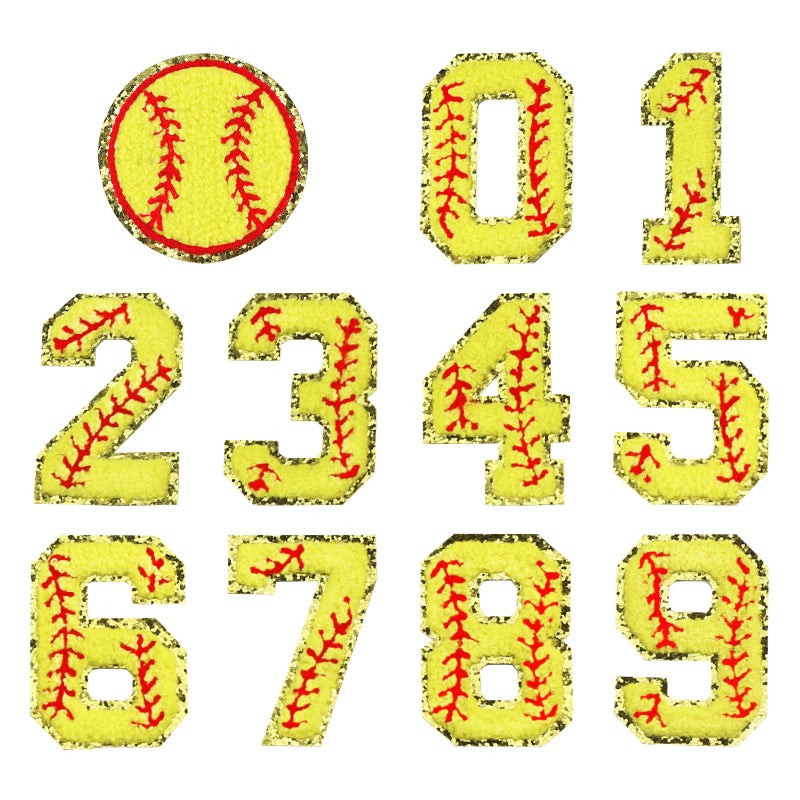Zecamin 11 PCS Chenille Patches Iron On Baseball Style 09 Number Applique Patches  Round Chenille Patch for Cloth Embroidered Gold Sewing On Chenille Patch Decorate Repair Patches for Hat Shirt Bag Jeans